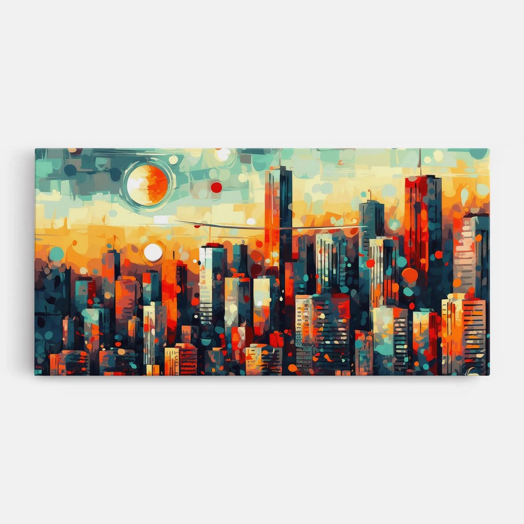 Tablou Canvas, 50x100cm, Dormitor si Living, Peisaje, Urbane, Colorful City Painting