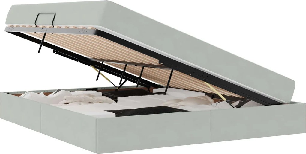 vidaXL Pat cu saltea și spațiu de depozitare Gri deschis 180 x 200 cm