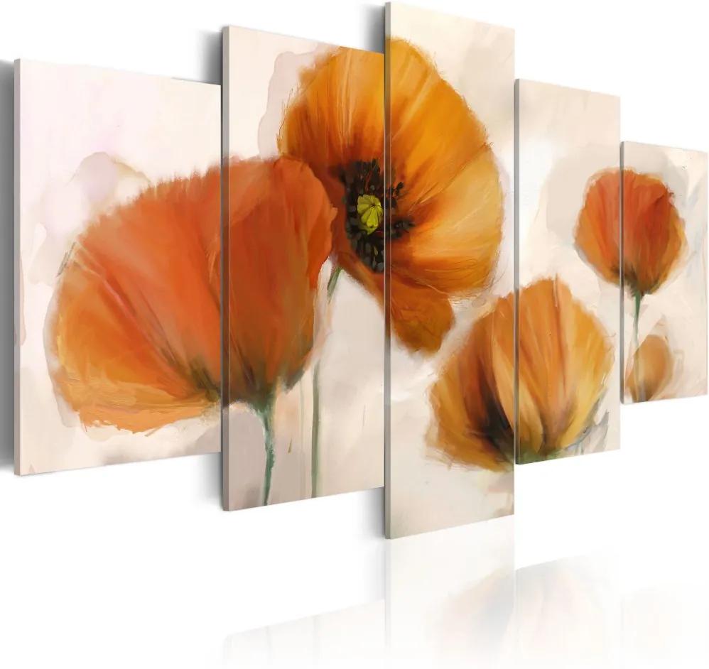 Tablou Bimago - Artistic poppies - 5 pieces 100x50 cm