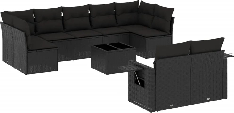 vidaXL Set canapele de grădină cu perne, 10 piese, negru, poliratan