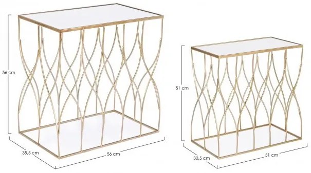 Set de 2 masute din metal si sticla, auriu / transparent, Elenor Rettangolare Bizzotto