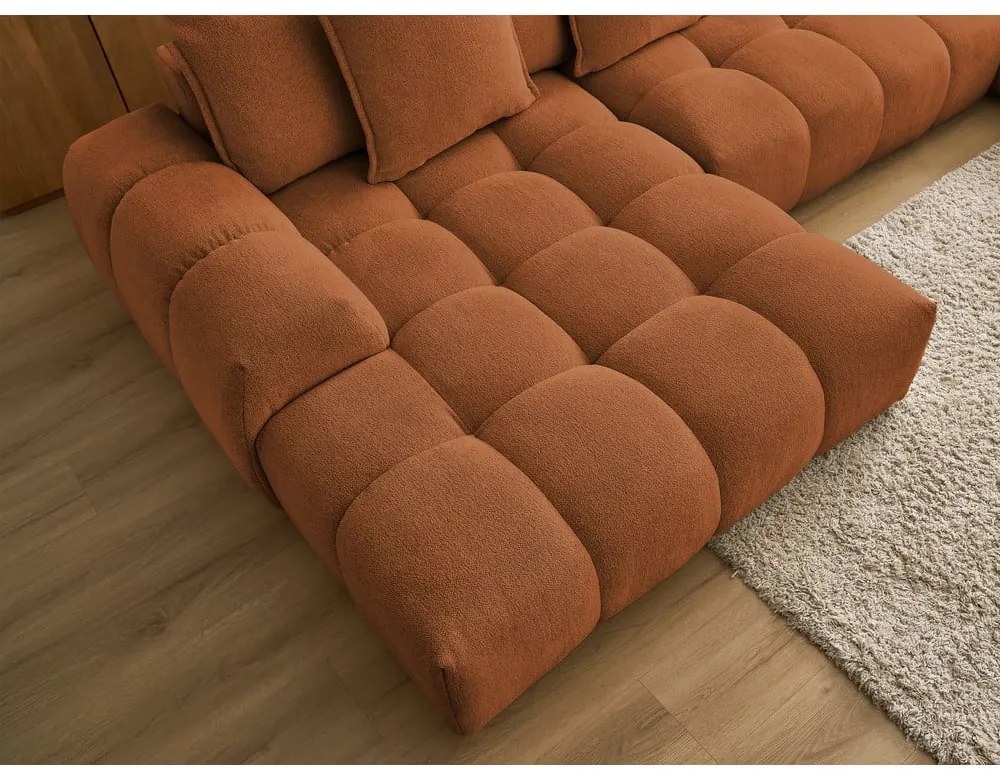 Colțar teracotă extensibil/cu spațiu de depozitare cu tapițerie din chenille (cu colț pe partea dreaptă/în formă de "U") Everest – Bobochic Paris