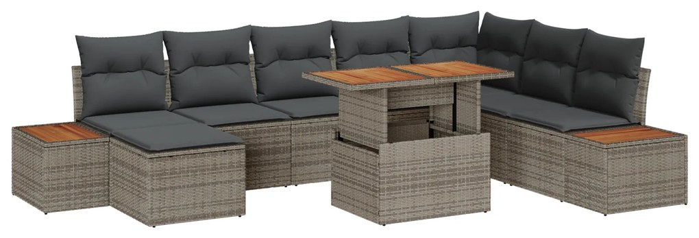 vidaXL Set de canapele pentru grădină 9 pcs Gri Rattan poli