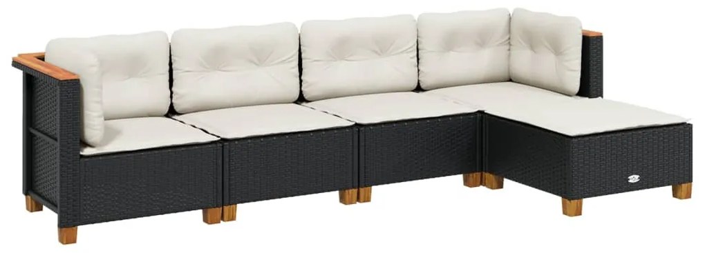 3261785 vidaXL Set mobilier de grădină cu perne, 5 piese, negru, poliratan