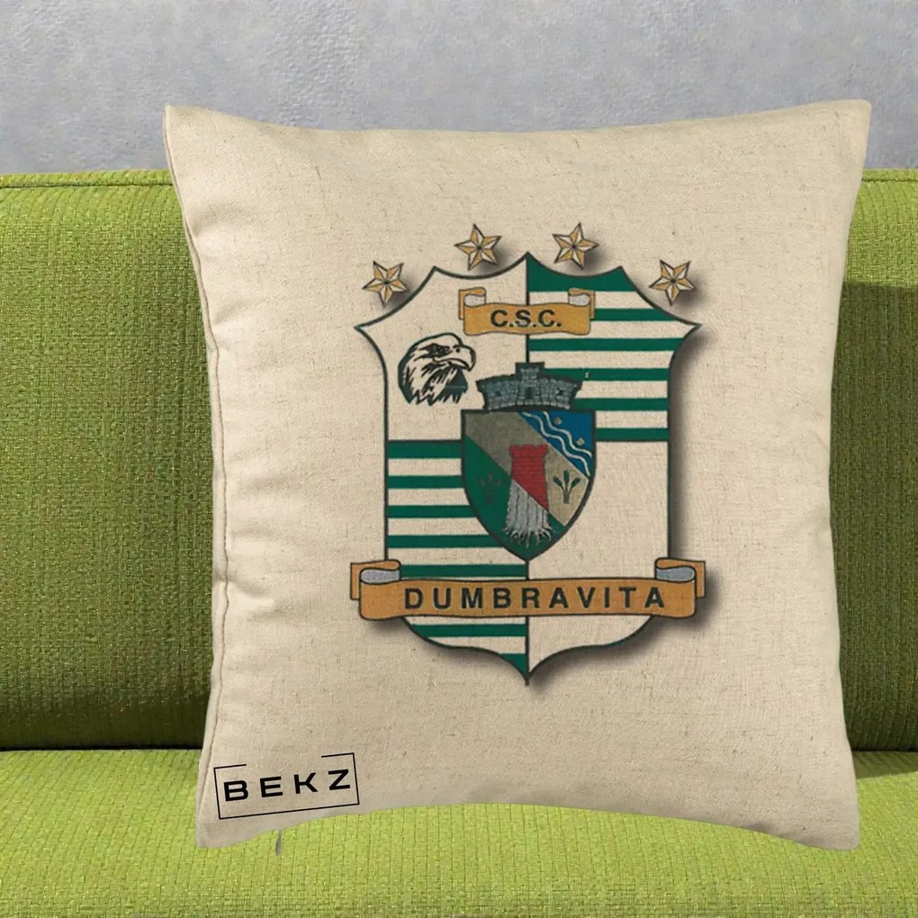 Perna Personalizata CSC Dumbravita Fotbal, 40x40 cm, Bej, Husa Detasabila, Perna Inclusa, BEKZ®