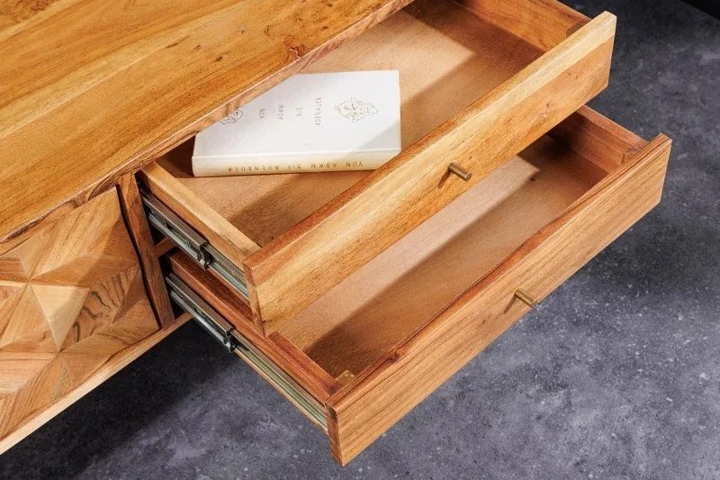 Comoda TV din lemn de salcam cu model 3D Alpine 145cm