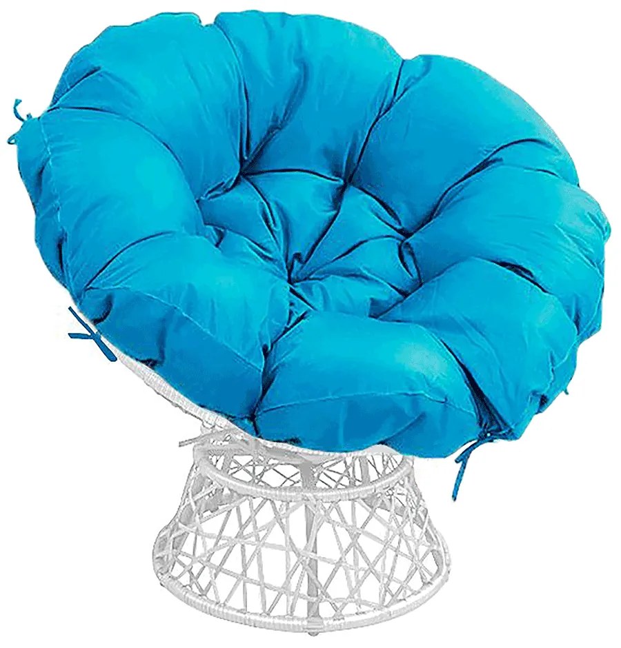 Fotoliu rotativ din rattan artificial alb cu perna textil albastru Triss 90x90x90 cm