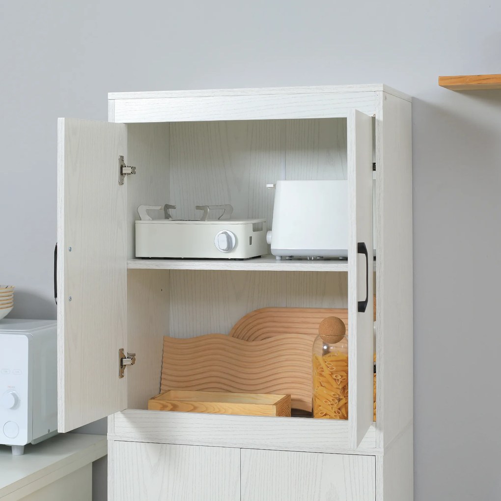 HOMCOM Dulap de bucătărie Mobilă auxiliară cu 4 uși și 5 rafturi deschise 60x36x168 cm Alb | Aosom Romania