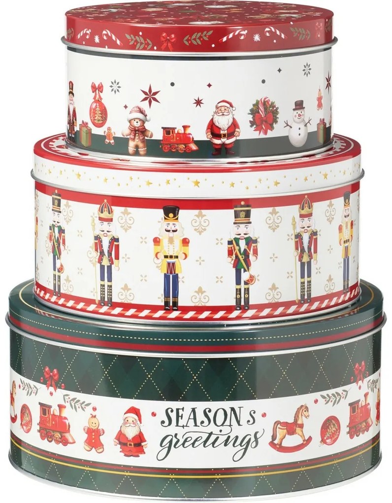 Set de 3 cutii metalice de Crăciun SeasonsGreetings