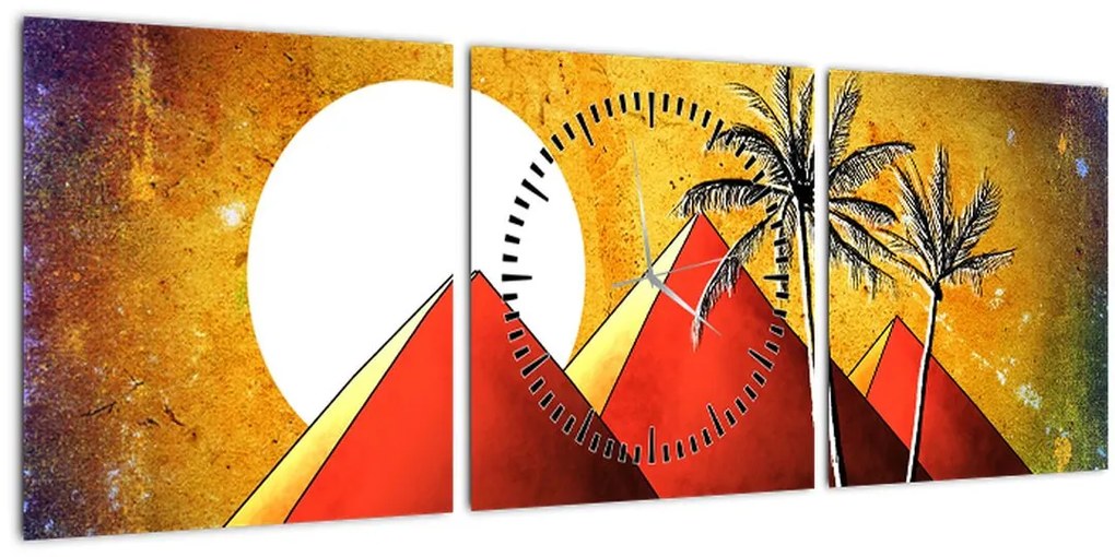 Tablou cu piramidele egiptene pictate (cu ceas) (90x30 cm)