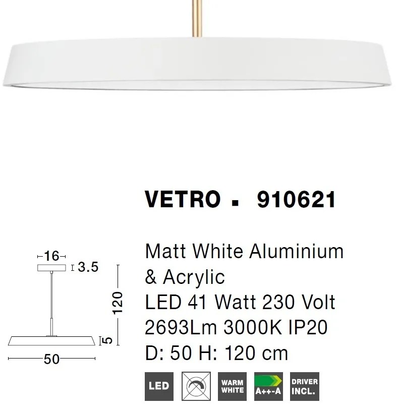 Lustra LED design modern VETRO 50cm, alb
