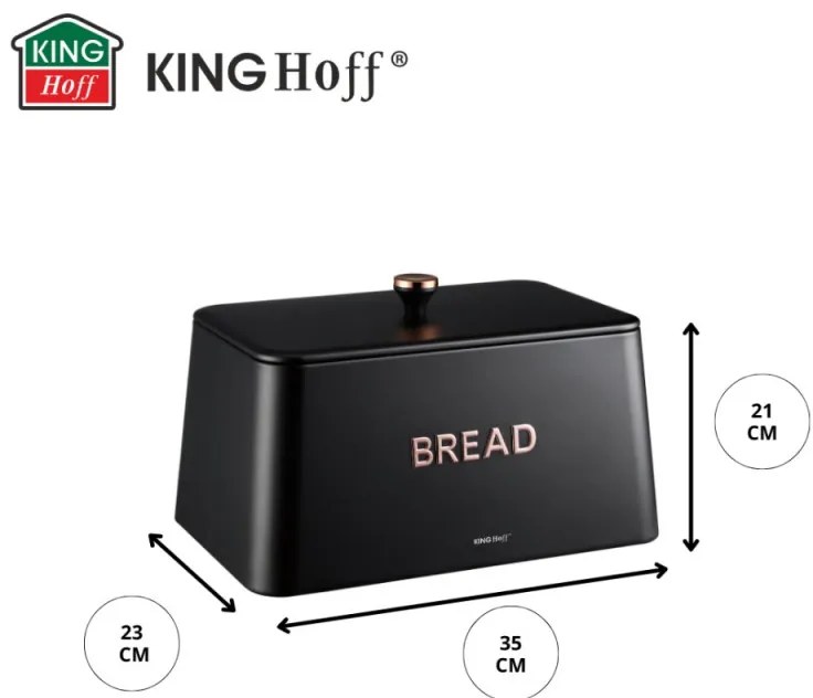 Cutie de pâine Kinghoff KH 1949, 35 cm, Corp metalic, Capac bambus, Negru