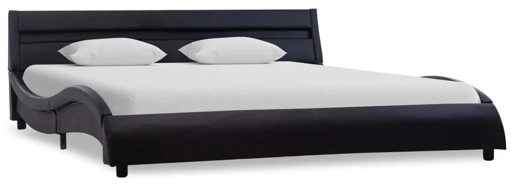 285669 vidaXL Cadru de pat cu LED, negru, 140 x 200 cm, piele ecologică