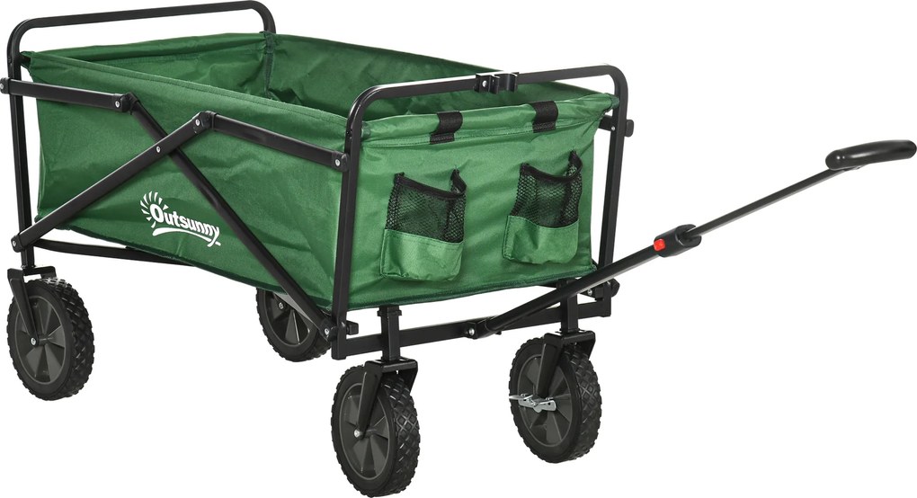 Outsunny Carucior cu rotile pliabil carucior de transport cu rotile incarcare 40 kg maner ajustabil 83 x 50 x 99 cm verde inchis | Aosom Romania