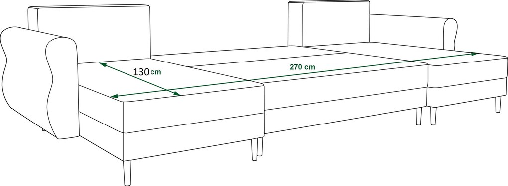Coltar extensibil in forma de U SILVIANO, verde inchis, 300x140 cm + 2 perne GRATUIT