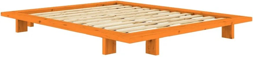 Pat matrimonial portocaliu din lemn de pin fără tăblie cu somieră 140x200 cm Japan – Karup Design