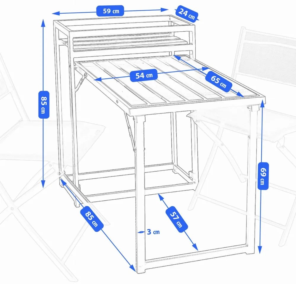 Set de mobilier de terasă pliabil în negru