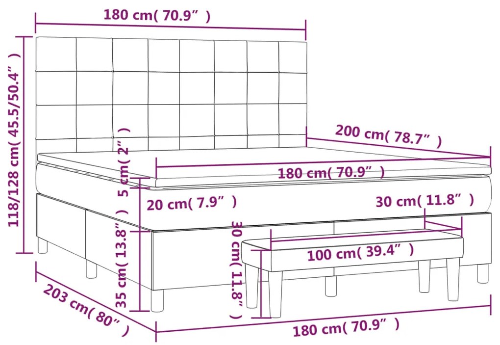 Pat box spring cu saltea, negru, 180x200 cm, catifea Negru, 180 x 200 cm, Cu blocuri patrate