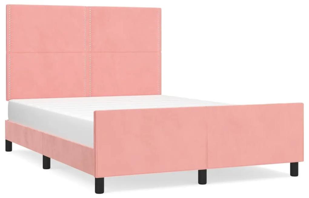 3125695 vidaXL Cadru de pat cu tăblie, roz, 140x190 cm, catifea