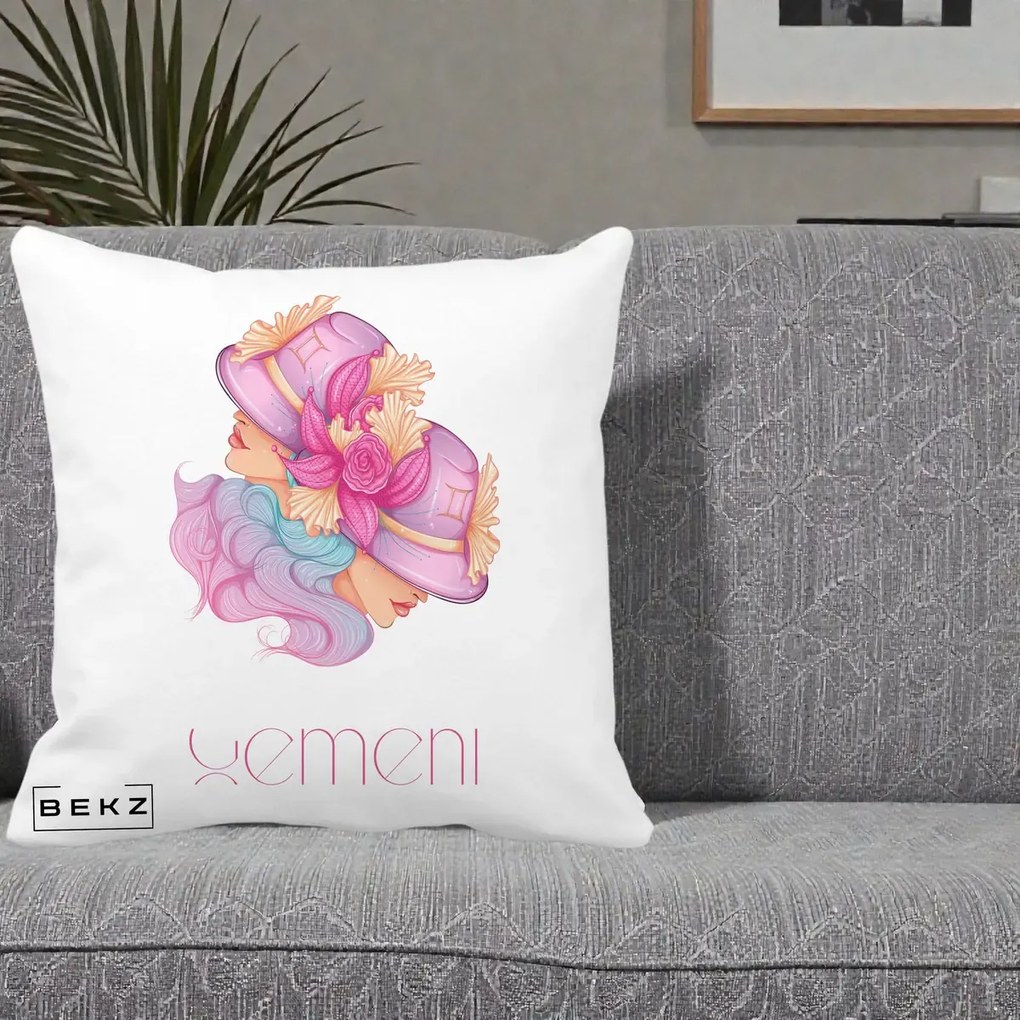 Perna Personalizata Zodie Gemeni, 40x40 cm, Alba Mata, Husa Detasabila, Perna Inclusa, BEKZ®