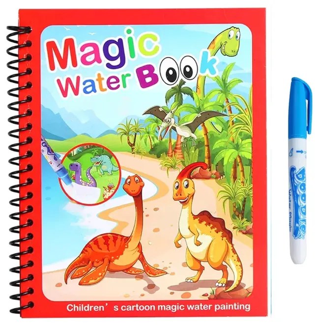 Carte de colorat cu apă, reutilizabilă, Magic WaterBook, Dinozauri