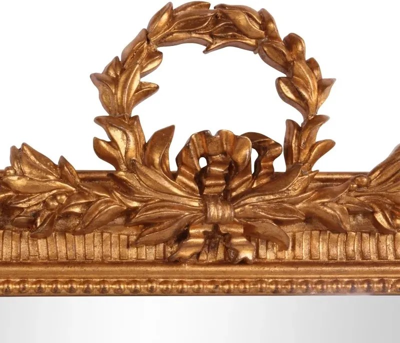 Oglindă de perete din lemn și polirășină, aurie, cu ramă sculptată și coroană de lauri, finisaj antichizat, 102 x 67 x 4 cm, „Corneille”
