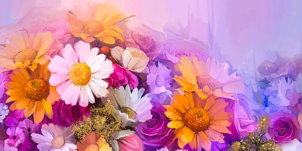 Tablou pictură în ulei a florilor colorate