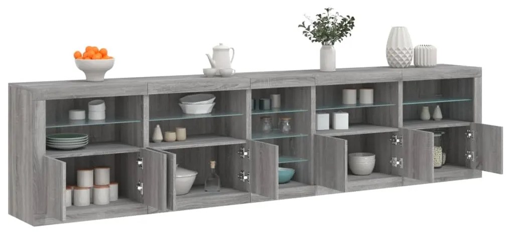 vidaXL Dulap cu lumini LED, gri sonoma, 283x37x67 cm