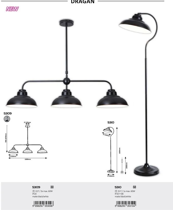 Lustra cu 3 surse de iluminat design industrial Dragan negru