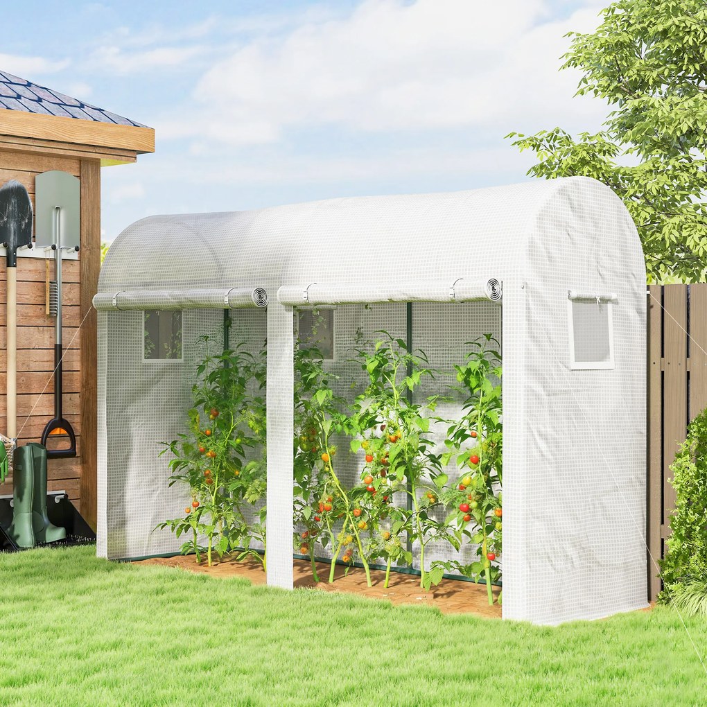 Outsunny Seră de Grădină, Seră Mică pentru Balcon cu Prelată PE și Cadru din Oțel, Uși și Ferestre Rulante 300 x 100 x 200 cm alb | Aosom Romania