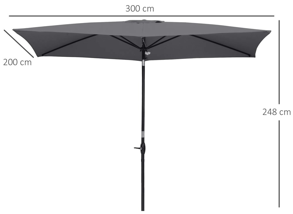 Umbrela de Gradina Dreptunghiulara Outsunny UV 50+, 200x300cm, Gri Inchis | Aosom RO
