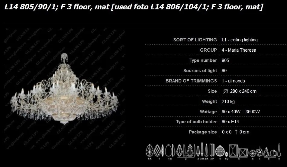 Lustra XXXL Maria Theresa cu 104 brate, cristal Bohemia, L14 806/104/1