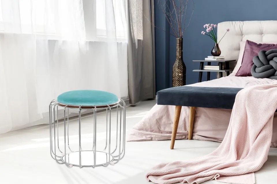 Taburet tapitat/masuta de cafea rotund/a Comfortable 50x50x45 cm albastru deschis
