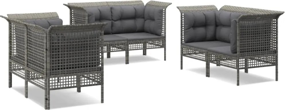vidaXL Set mobilier de grădină cu perne, 6 piese, gri, poliratan