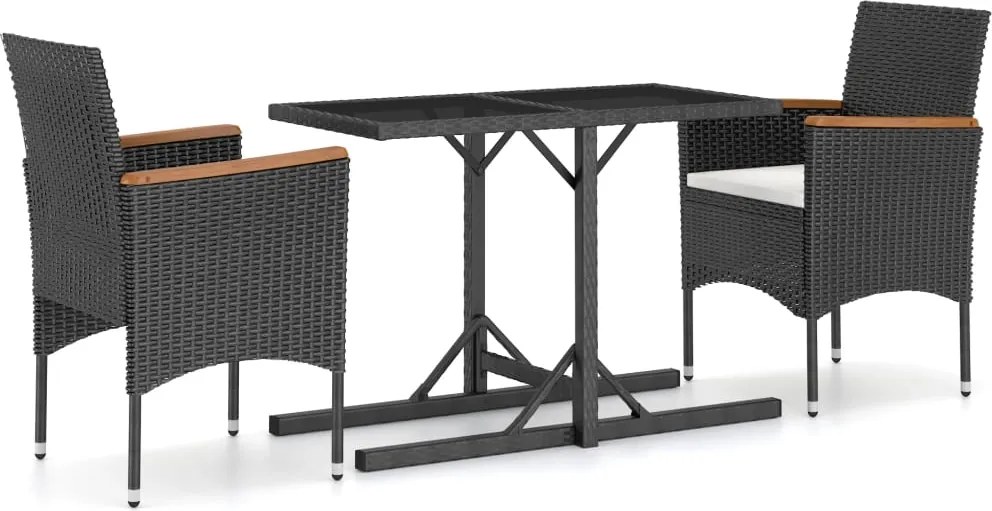 vidaXL Set mobilier de grădină, 3 piese, negru