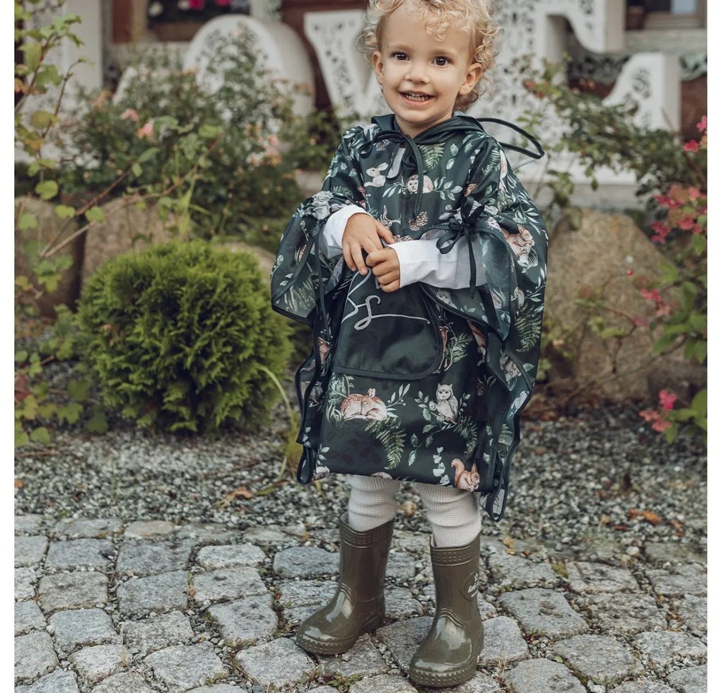 Pelerina de Ploaie pentru Copii, Poncho pentru ploaie 1,5-8 ani ,   Animals Garden Dark