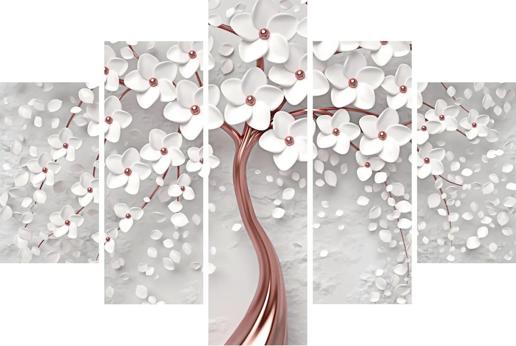Tablou - Imaginea copacului alb cu flori albe, rosegold (150x105 cm)