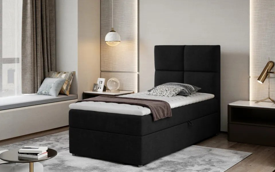 Pat tapitat, boxspring, cu spatiu pentru depozitare, 90x200 cm, Rivia, Eltap (Culoare: Albastru / Sawana 80)