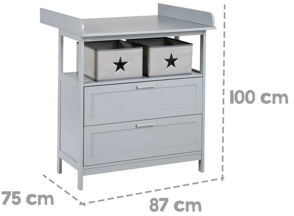 Comodă de copii gri cu masă de schimbat 87x100x75 cm Hamburg – Roba