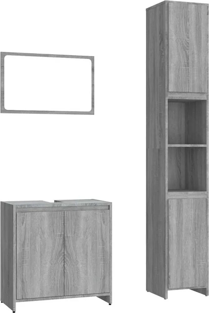 vidaXL Set mobilier de baie, 3 piese, gri sonoma, lemn prelucrat
