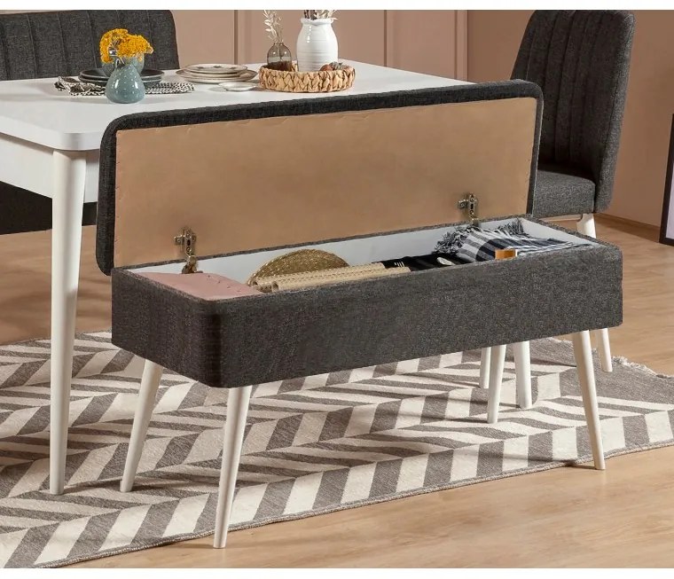 Masă de sufragerie extensibilă cu 2 scaune și 2 bănci Vlasta (alb + antracit). 1073083