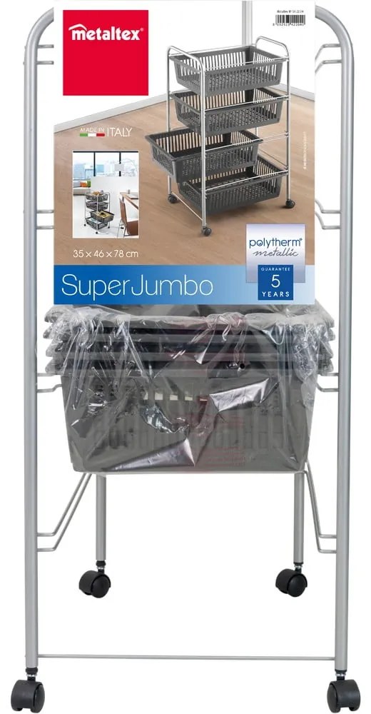 Etajeră pe roți gri închis/argintie 46x78 cm – Metaltex