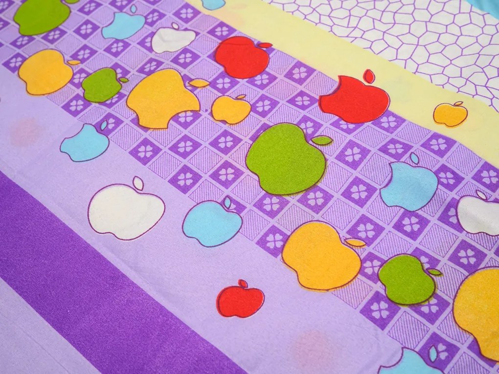 Lenjerii din bumbac pentru patut Culoare violet, COLORED APPLES WITH STRIPES