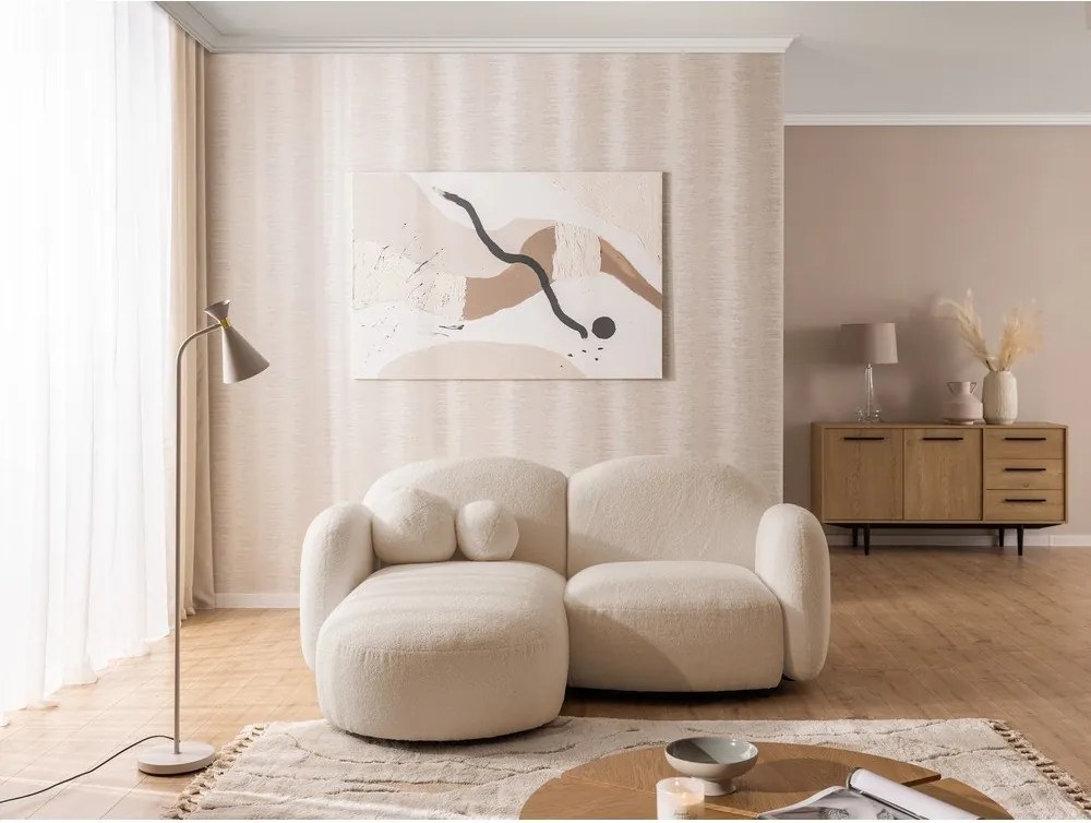 Colțar maro deschis cu tapițerie din țesătură bouclé (cu colț pe partea stângă/cu șezlong) Orbit – Ropez