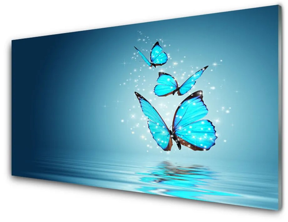 Tablou pe sticla acrilica Fluturi Art Albastru