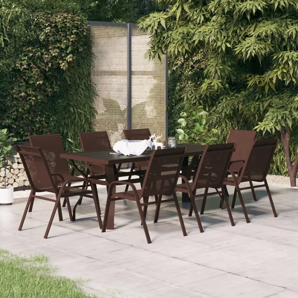 3095978 vidaXL Set de servit masa pentru grădină, 9 piese, maro și negru