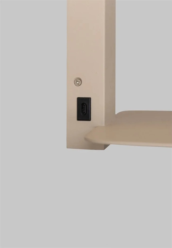 Aplica cu raft, port USB si abajur textil in deschis Florence