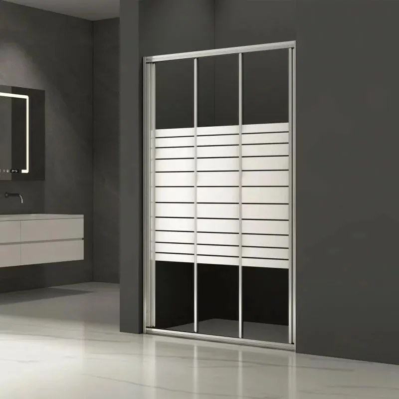 Usa de nisa culisanta Inter Ceramic 100 cm sticla transparenta cu linii albe 4 mm profil crom lucios