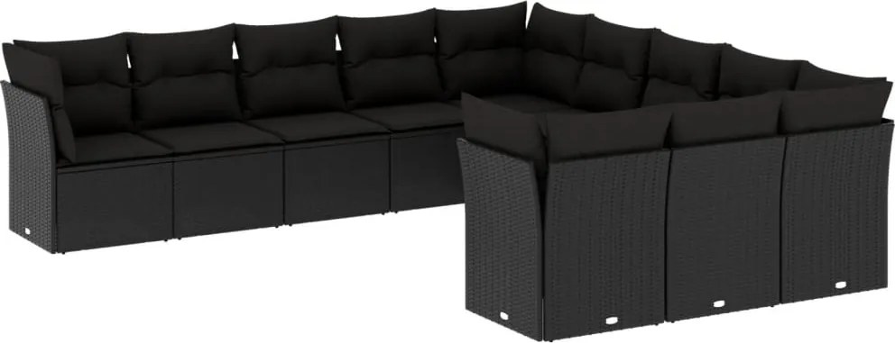 vidaXL Set canapele de grădină cu perne, 11 piese, negru, poliratan