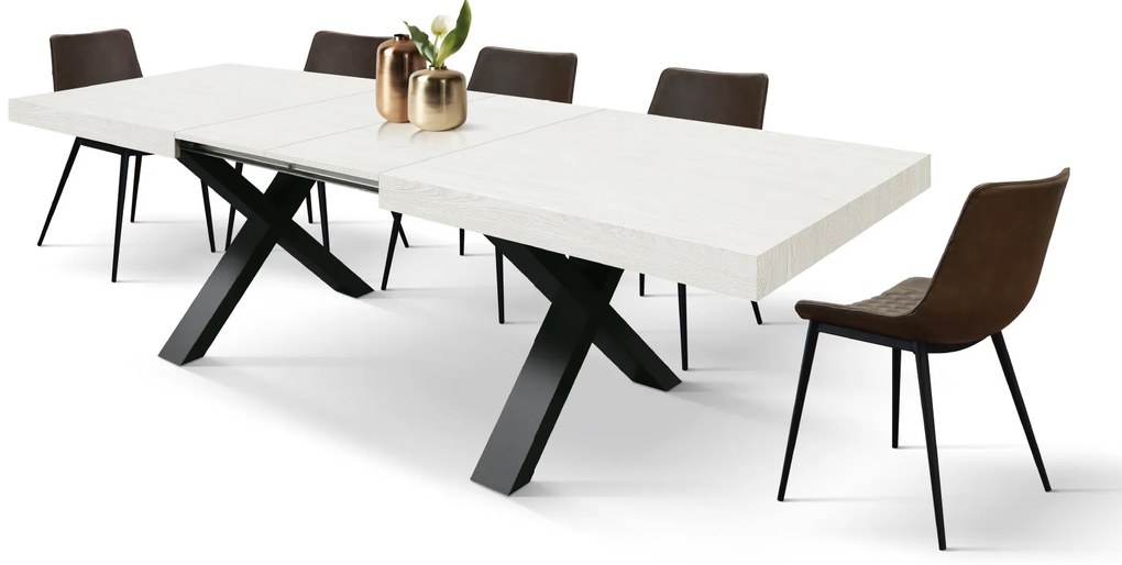 Masa Linda extensibila, blat PAL - BLAT RUSTIC, PICIOR ALB - 160 cm / 90 cm / h 77